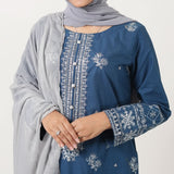 Women's Cotton Embroidered 2Pcs Suit - Dark Blue, Women Shalwar Suits, Chase Value, Chase Value