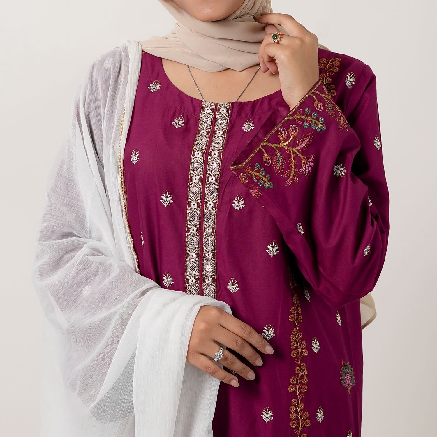 Women's Cotton Embroidered 2Pcs Suit - Maroon, Women Shalwar Suits, Chase Value, Chase Value