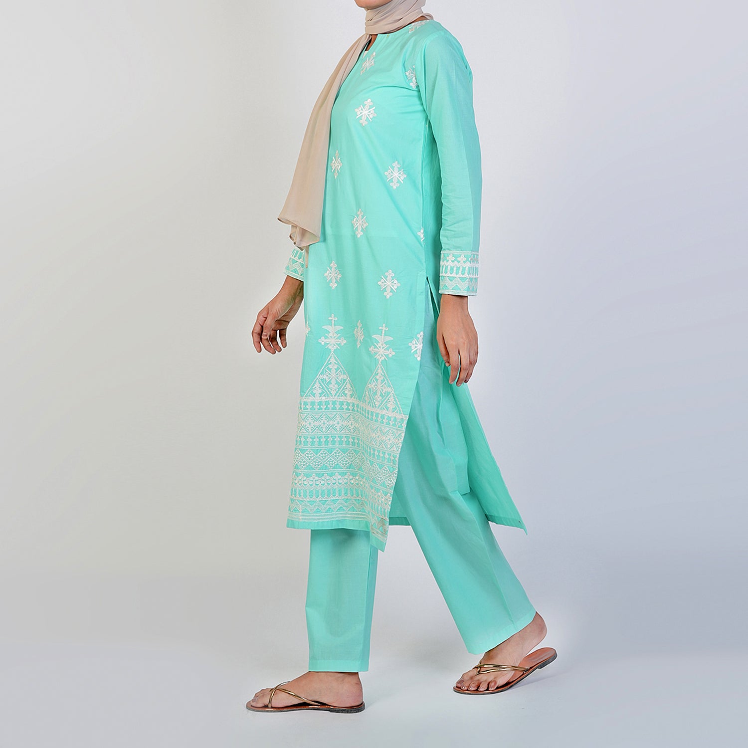 Women's Cotton Embroidered 2Pcs Suit - Cyan, Women Shalwar Suits, Chase Value, Chase Value