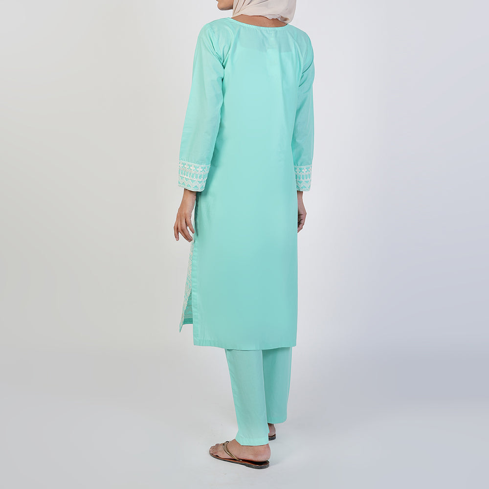 Women's Cotton Embroidered 2Pcs Suit - Cyan, Women Shalwar Suits, Chase Value, Chase Value
