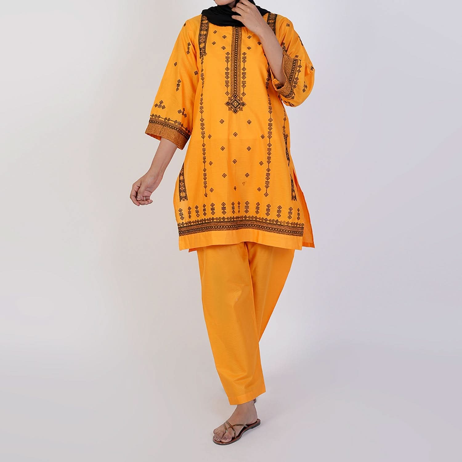 Women's Cotton Embroidered 2Pcs Suit - Yellow, Women Shalwar Suits, Chase Value, Chase Value