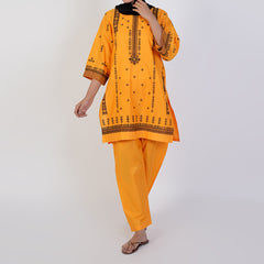 Women's Cotton Embroidered 2Pcs Suit - Yellow