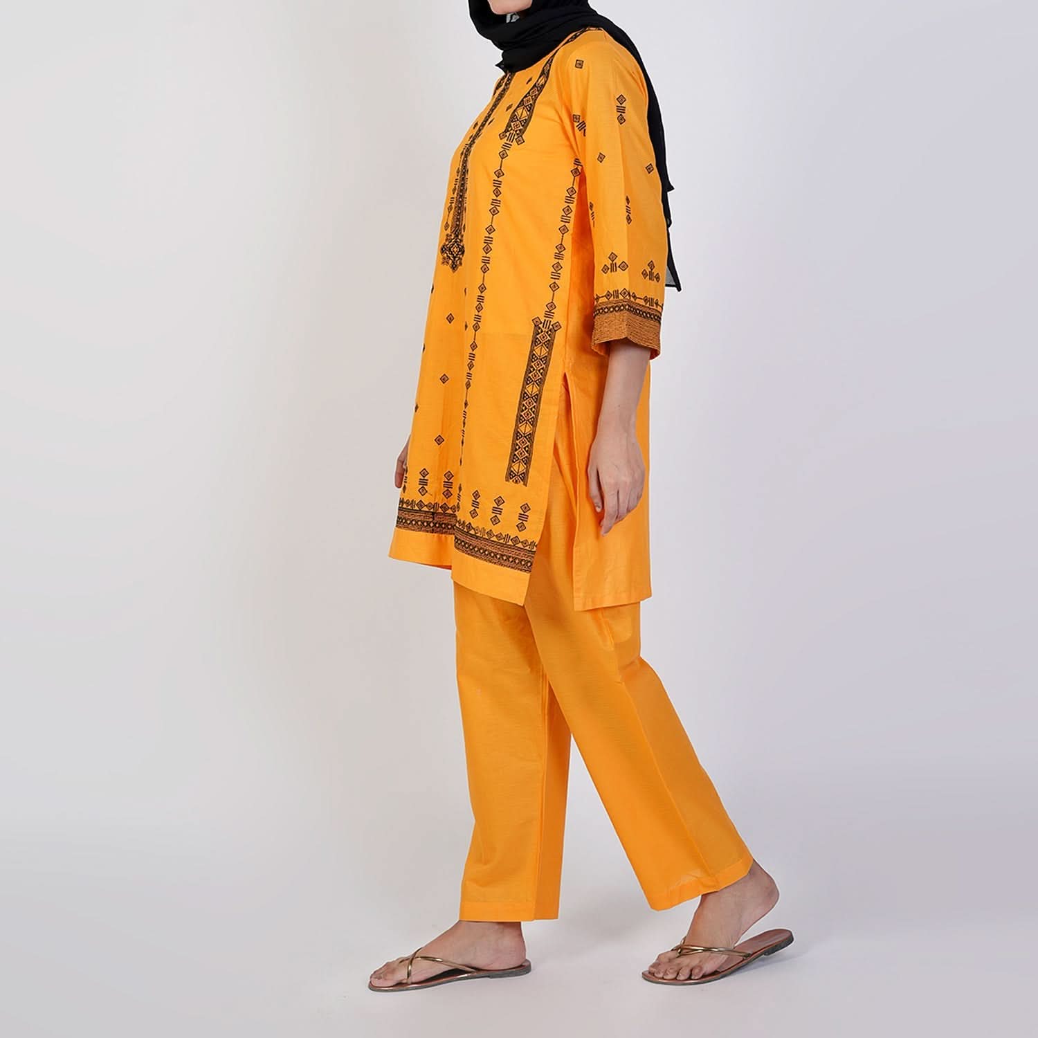 Women's Cotton Embroidered 2Pcs Suit - Yellow, Women Shalwar Suits, Chase Value, Chase Value