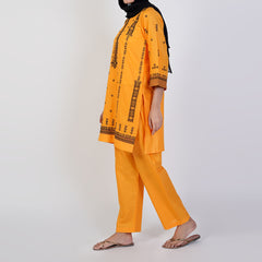 Women's Cotton Embroidered 2Pcs Suit - Yellow