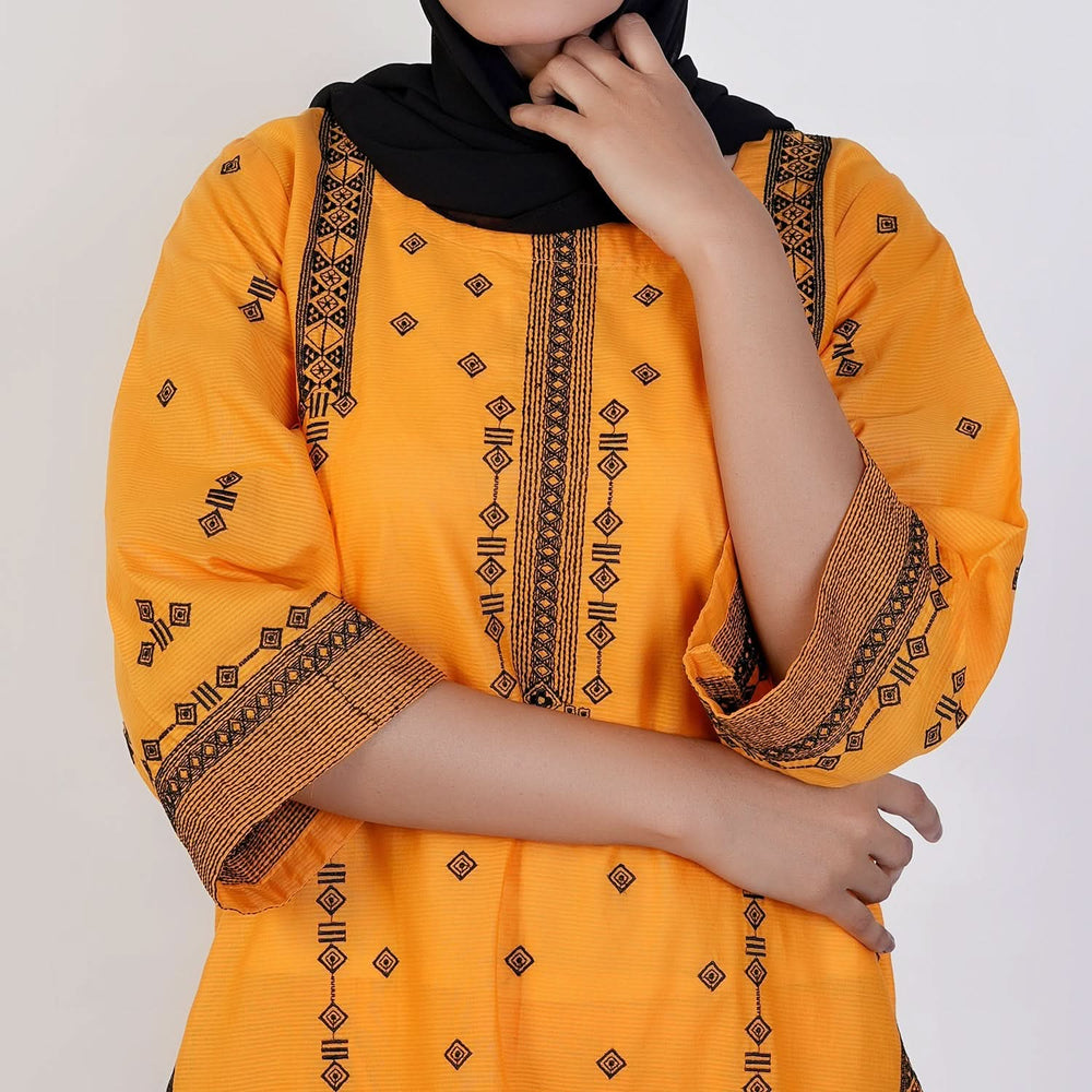 Women's Cotton Embroidered 2Pcs Suit - Yellow, Women Shalwar Suits, Chase Value, Chase Value
