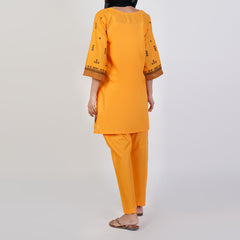 Women's Cotton Embroidered 2Pcs Suit - Yellow