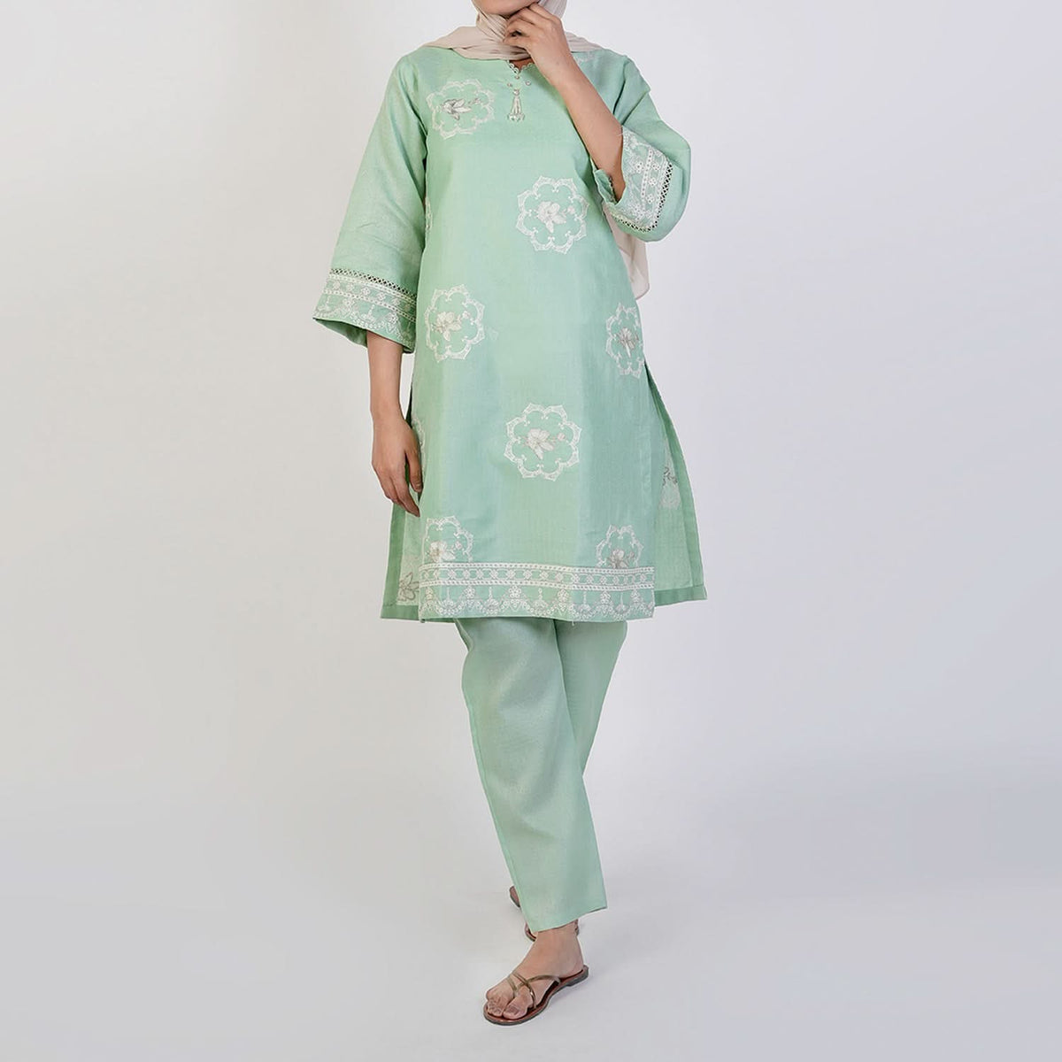 Women's Jacquard Fancy 2Pcs Suit - Green, Women Shalwar Suits, Chase Value, Chase Value