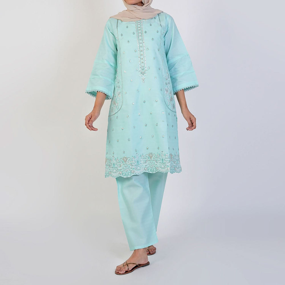 Women's Fancy 2 Pcs Suit - Sea Green, Women Shalwar Suits, Chase Value, Chase Value