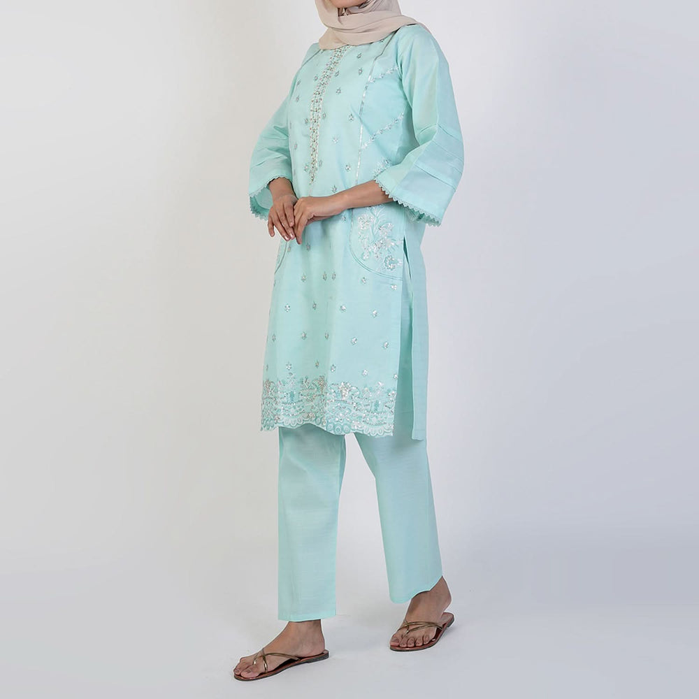Women's Fancy 2 Pcs Suit - Sea Green, Women Shalwar Suits, Chase Value, Chase Value