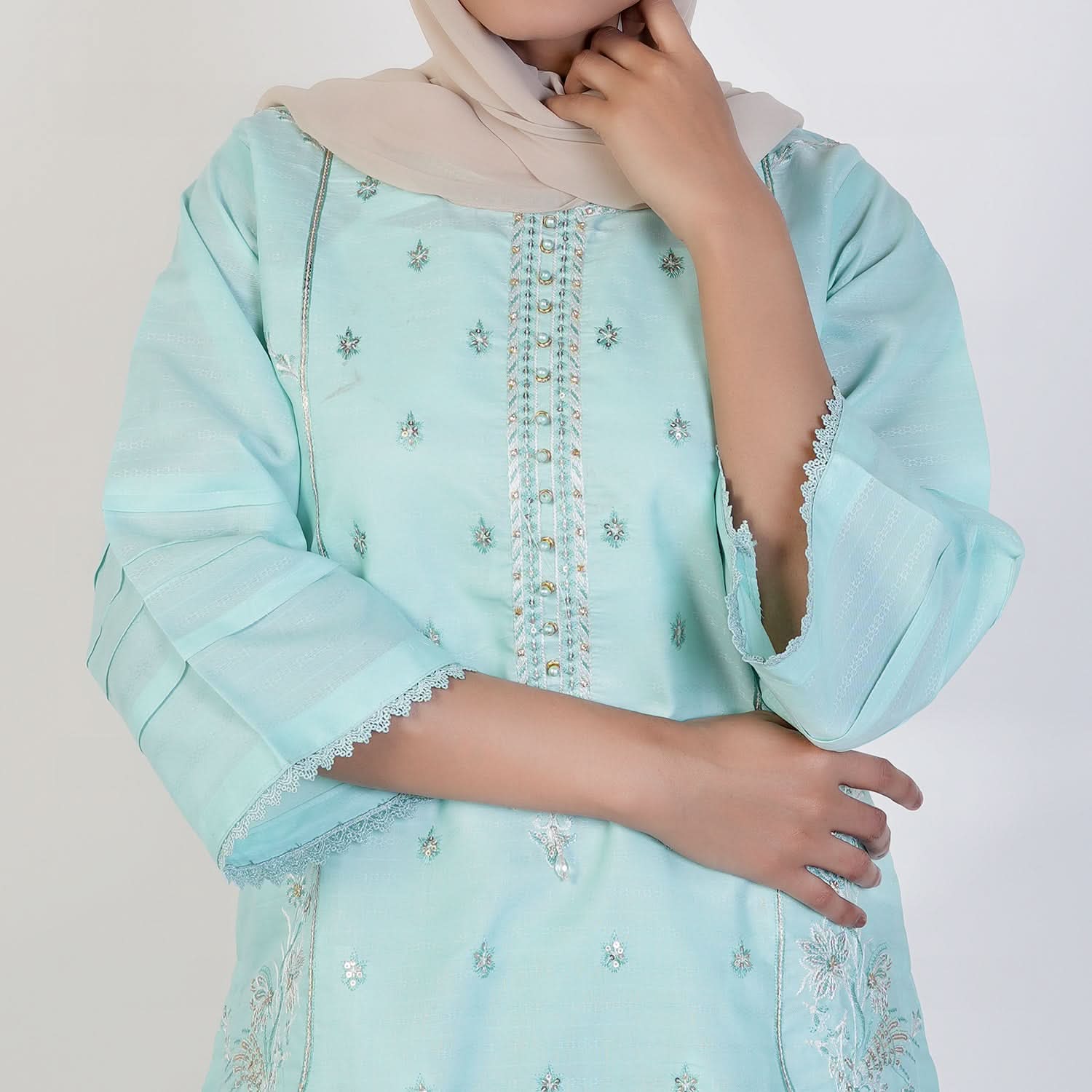 Women's Fancy 2 Pcs Suit - Sea Green, Women Shalwar Suits, Chase Value, Chase Value