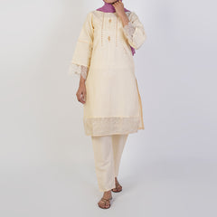 Women's Self Jacquard Fancy 2Pcs Suit - Cream