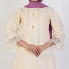 Women's Self Jacquard Fancy 2Pcs Suit - Cream