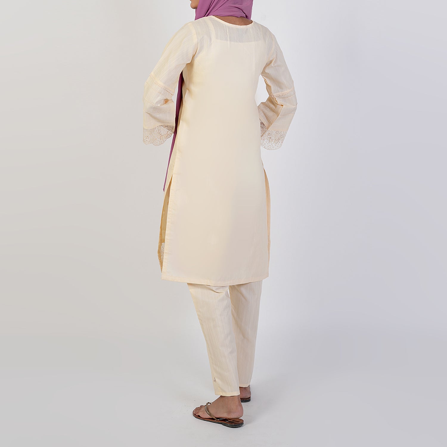 Women's Self Jacquard Fancy 2Pcs Suit - Cream, Women Shalwar Suits, Chase Value, Chase Value