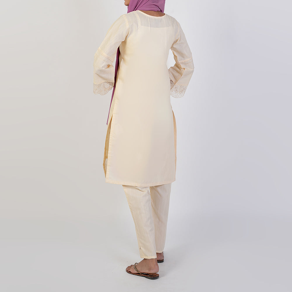Women's Self Jacquard Fancy 2Pcs Suit - Cream, Women Shalwar Suits, Chase Value, Chase Value