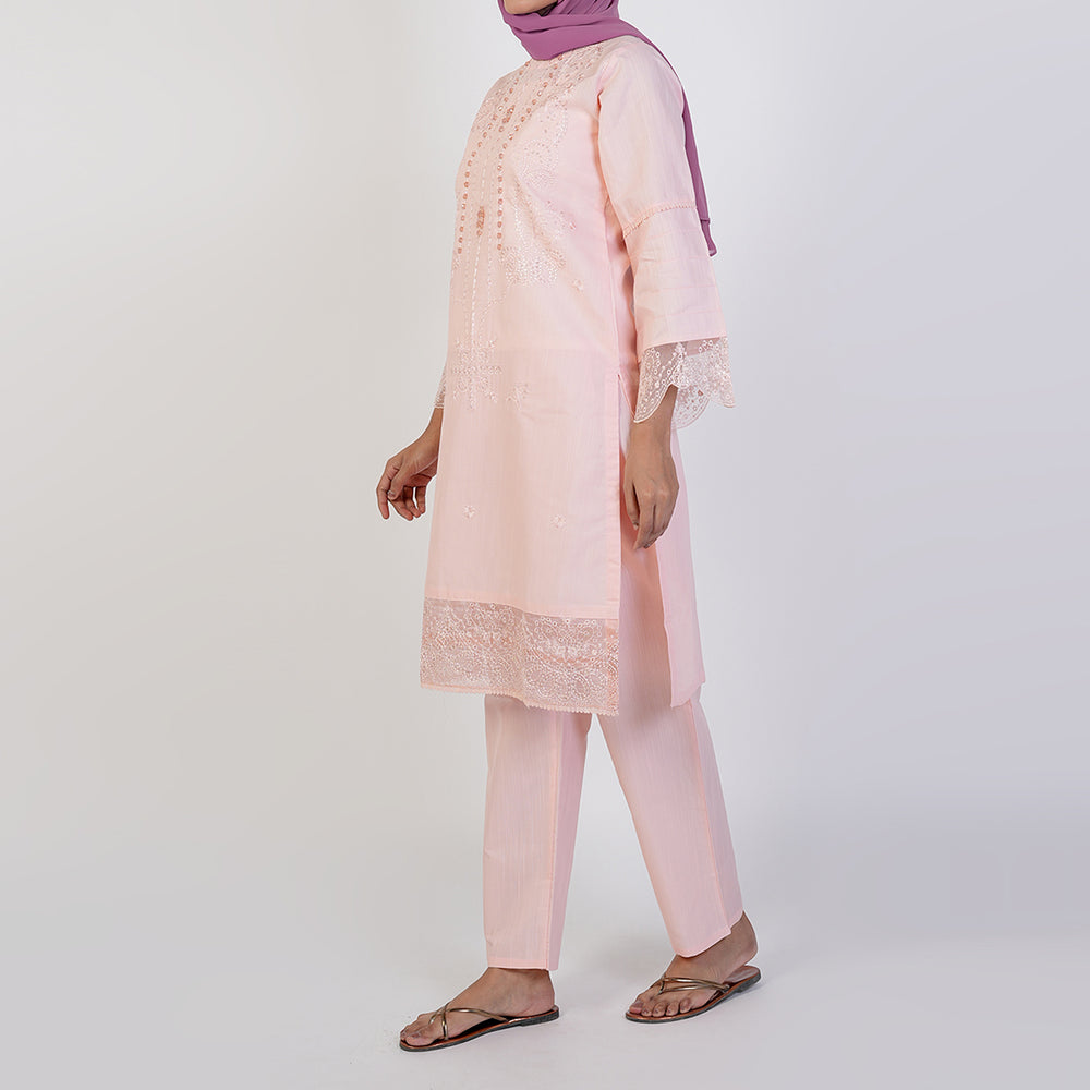 Women's Self Jacquard Fancy 2Pcs Suit - Peach, Women Shalwar Suits, Chase Value, Chase Value