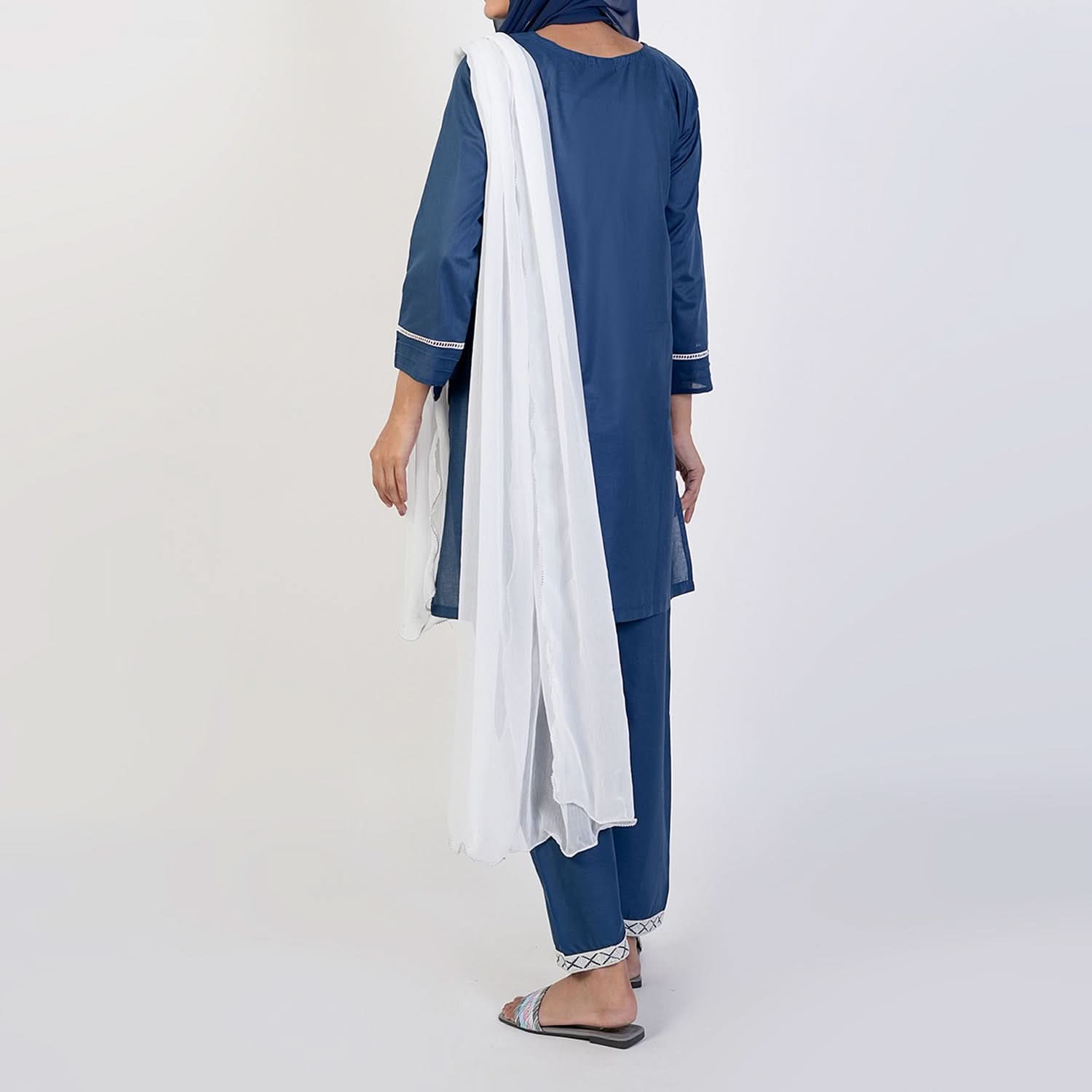 Women's Cotton Embroidered 3Pcs Suit -Steel Blue, Women Shalwar Suits, Chase Value, Chase Value