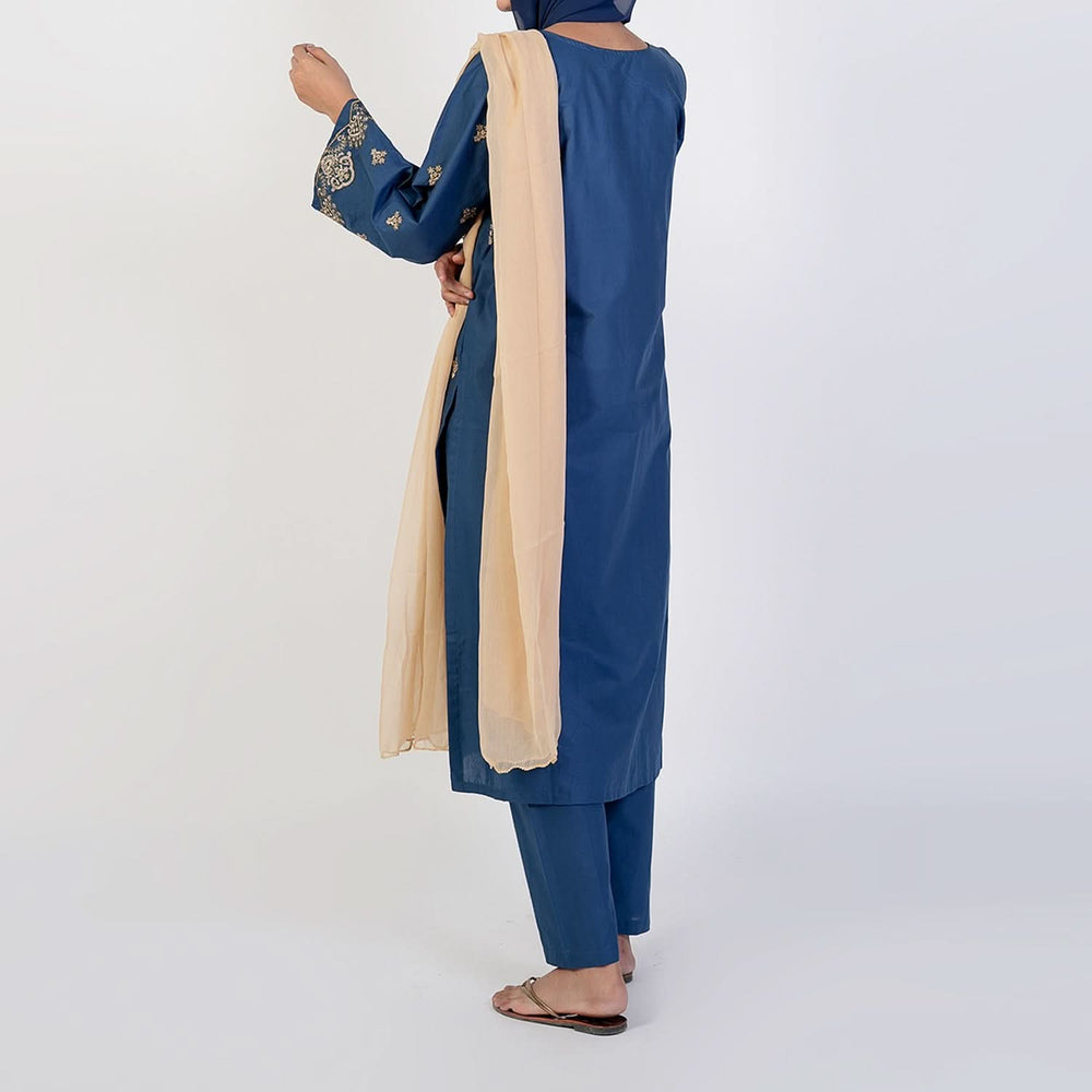 Women's Cotton Embroidered 2Pcs Suit - Steel Blue, Women Shalwar Suits, Chase Value, Chase Value