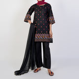 Women's Cotton Embroidered 3Pcs Suit -Black, Women Shalwar Suits, Chase Value, Chase Value