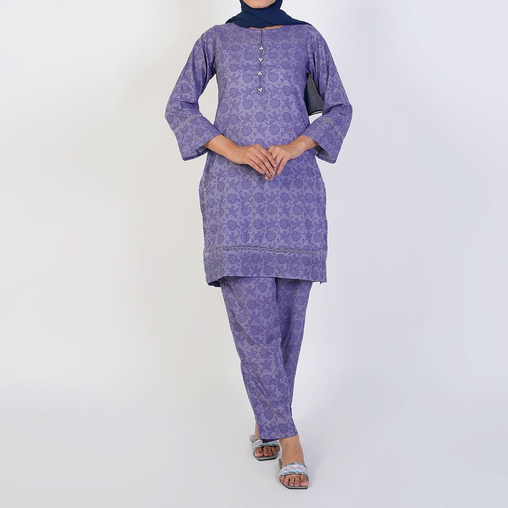 Women's Printed Stitched 2 PCS Suit - Purple, Women Shalwar Suits, Chase Value, Chase Value