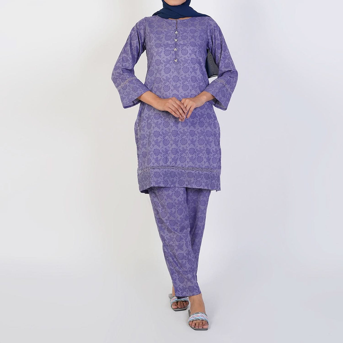 Women's Printed Stitched 2 PCS Suit - Purple, Women Shalwar Suits, Chase Value, Chase Value