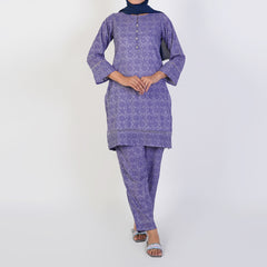 Women's Printed Stitched 2 PCS Suit - Purple