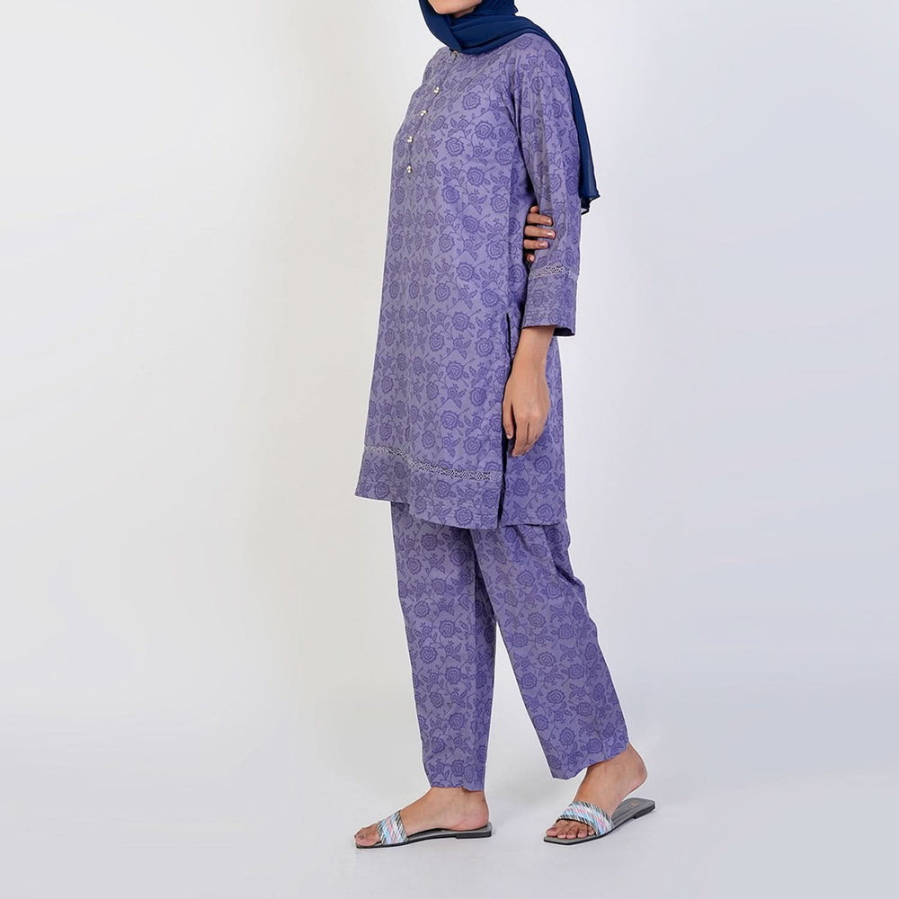 Women's Printed Stitched 2 PCS Suit - Purple, Women Shalwar Suits, Chase Value, Chase Value