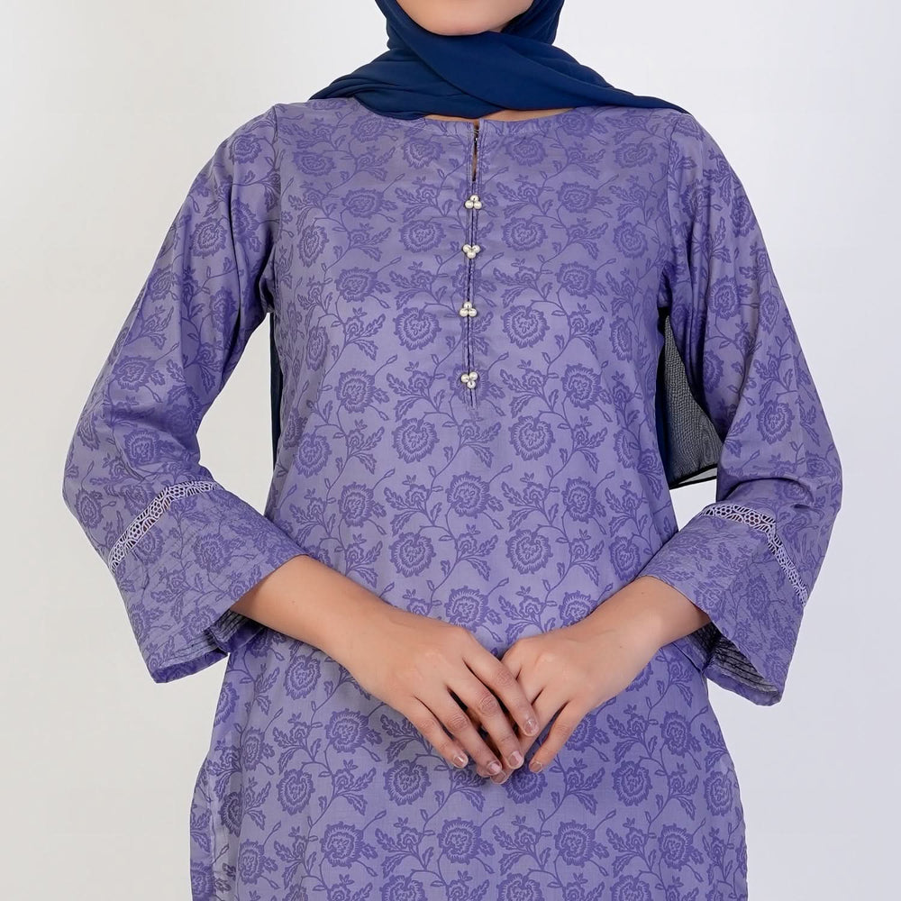 Women's Printed Stitched 2 PCS Suit - Purple, Women Shalwar Suits, Chase Value, Chase Value