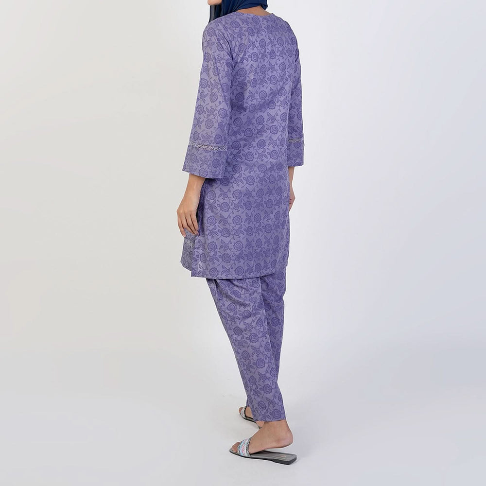Women's Printed Stitched 2 PCS Suit - Purple, Women Shalwar Suits, Chase Value, Chase Value