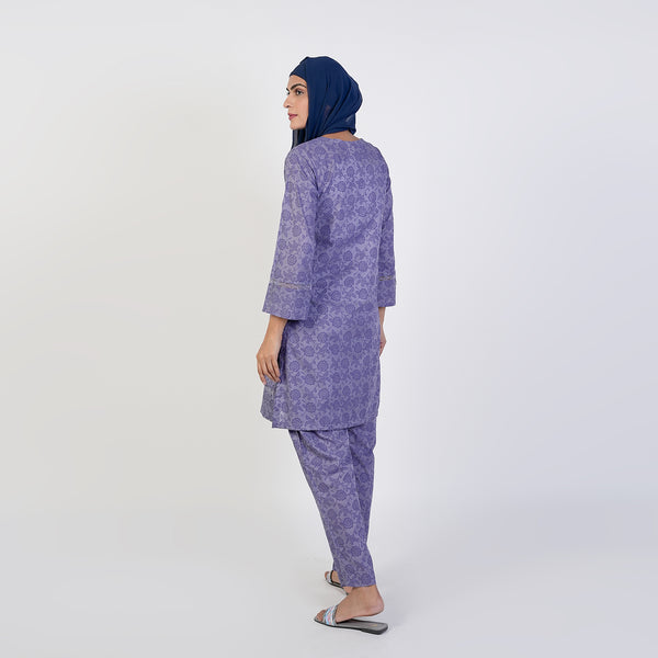 Women's Printed Stitched 2 PCS Suit - Purple
