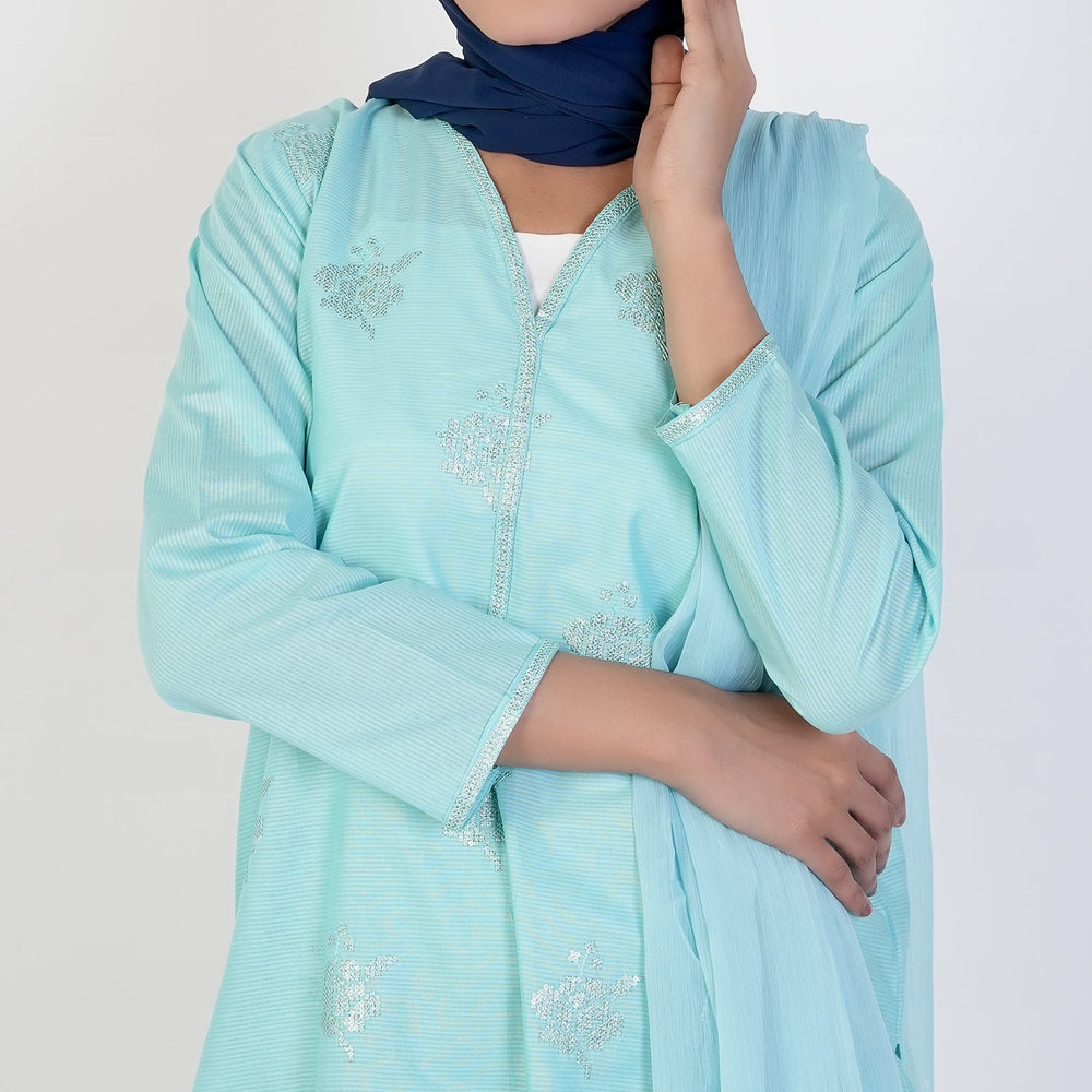 Women's Cotton Embroidered 3Pcs Suit -Sky Blue, Women Shalwar Suits, Chase Value, Chase Value