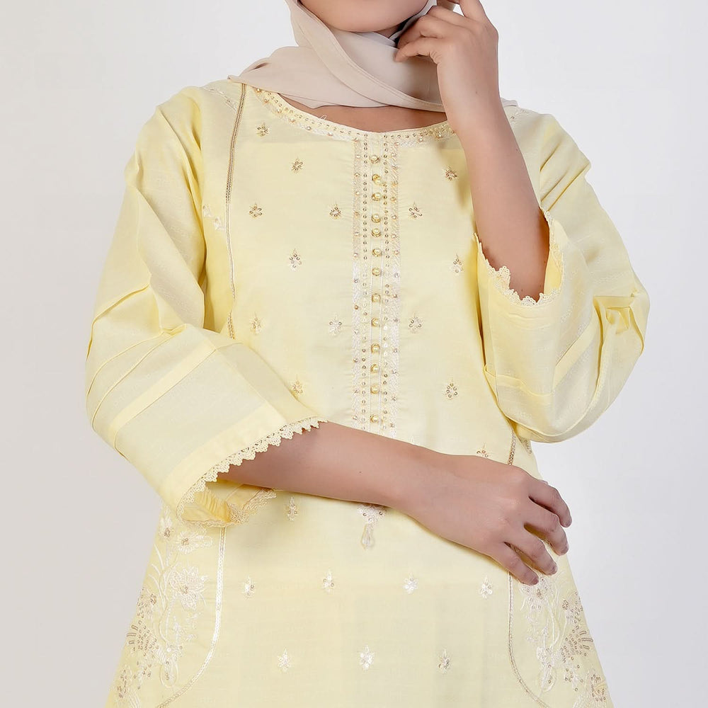 Women's Fancy 2 Pcs Suit - Lemon, Women Shalwar Suits, Chase Value, Chase Value