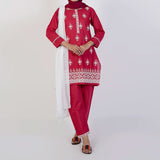 Women's Cotton Embroidered 3Pcs Suit -Red, Women Shalwar Suits, Chase Value, Chase Value