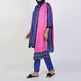 Women's Printed Stitched 3 PCS Suit - Blue, Women Shalwar Suits, Chase Value, Chase Value