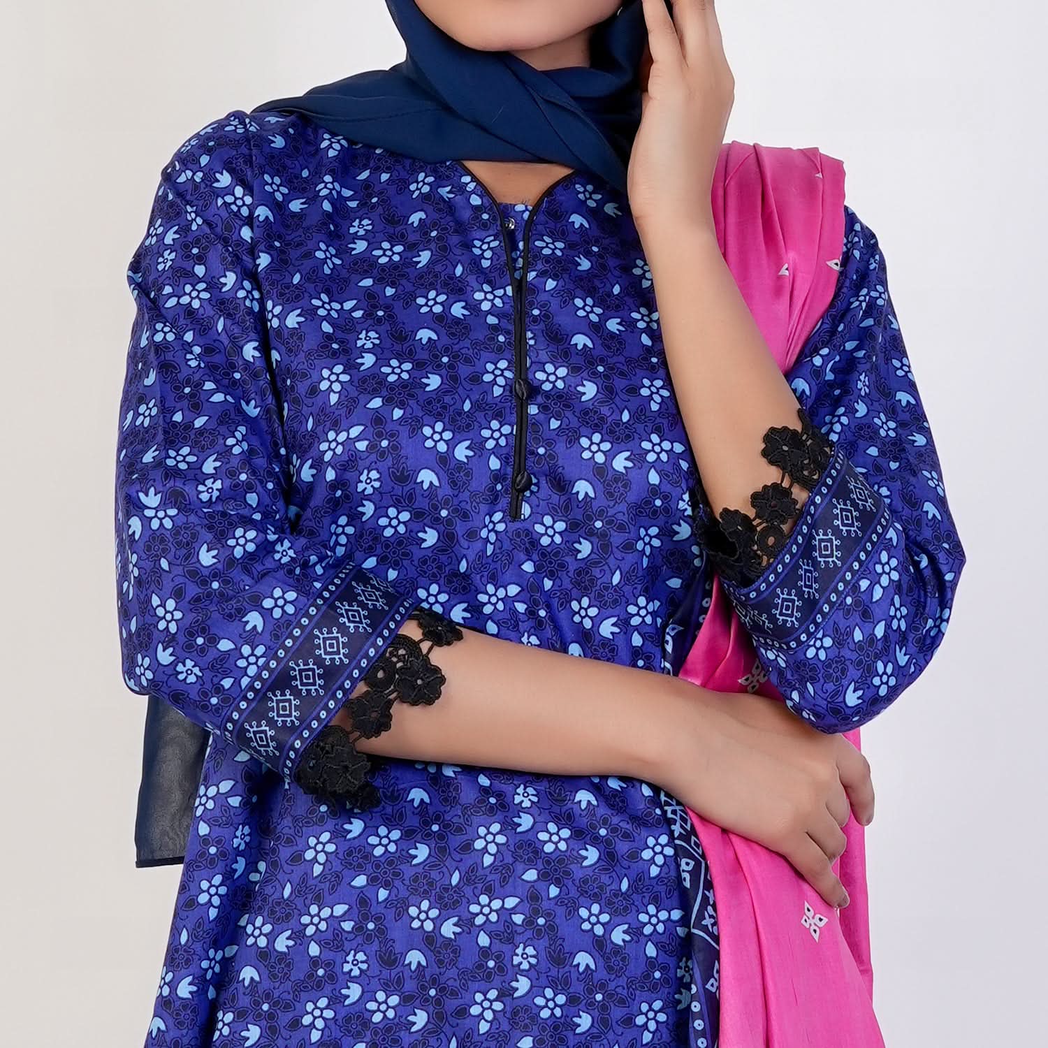 Women's Printed Stitched 3 PCS Suit - Blue, Women Shalwar Suits, Chase Value, Chase Value