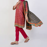 Women's Printed Stitched 3 PCS Suit - Maroon, Women Shalwar Suits, Chase Value, Chase Value