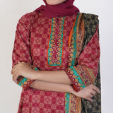 Women's Printed Stitched 3 PCS Suit - Maroon, Women Shalwar Suits, Chase Value, Chase Value