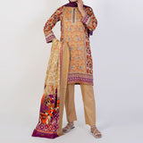 Women's Printed 3 Pcs Suit - Brown, Women Shalwar Suits, Chase Value, Chase Value