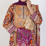 Women's Printed 3 Pcs Suit - Brown, Women Shalwar Suits, Chase Value, Chase Value