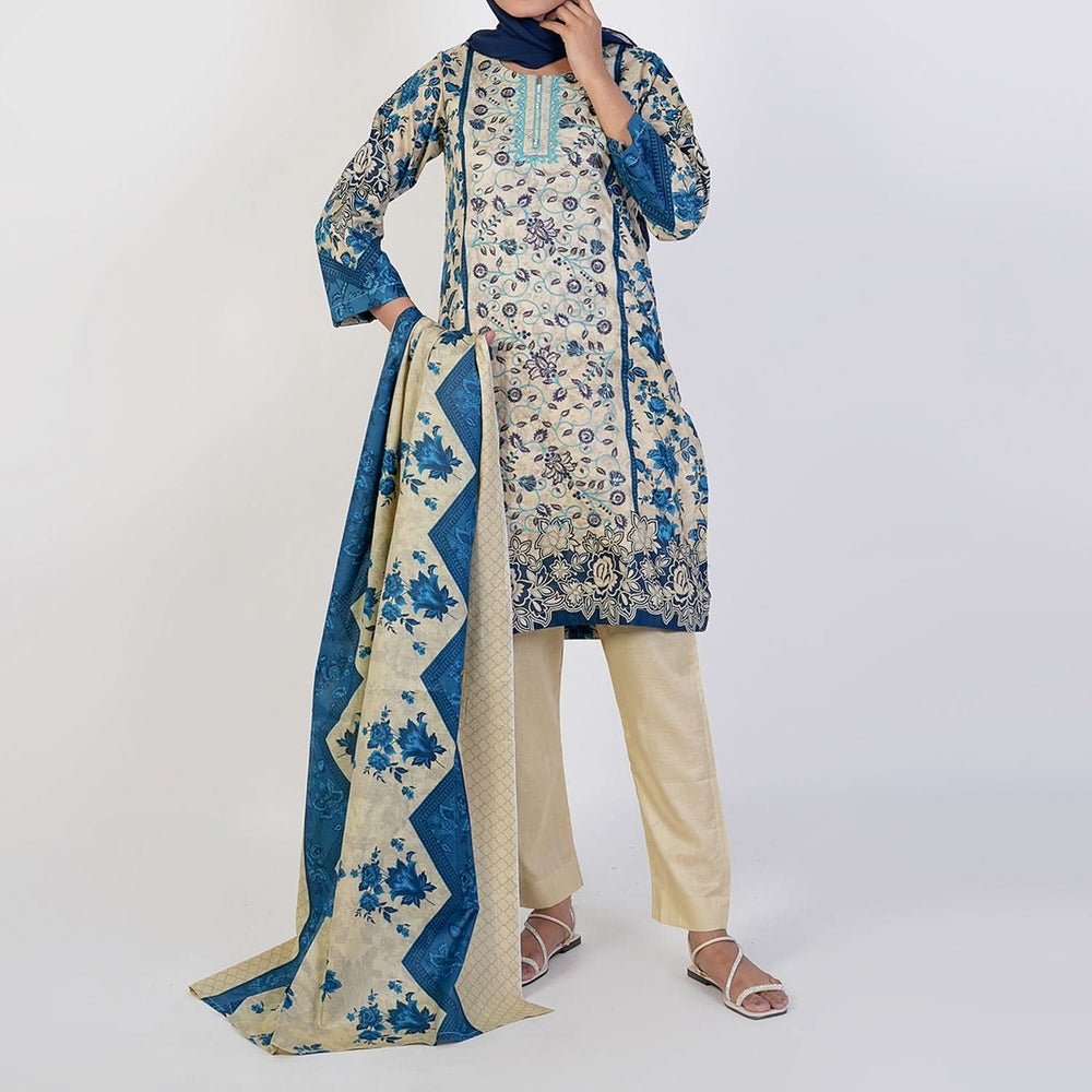 Women's Printed 3 Pcs Suit - Blue, Women Shalwar Suits, Chase Value, Chase Value