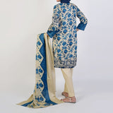 Women's Printed 3 Pcs Suit - Blue, Women Shalwar Suits, Chase Value, Chase Value