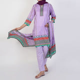 Women's Printed Stitched 3 PCS Suit - Purple, Women Shalwar Suits, Chase Value, Chase Value