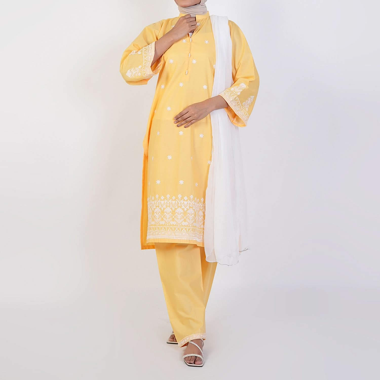 Women's Cotton Embroidered 2Pcs Suit - Yellow, Women Shalwar Suits, Chase Value, Chase Value