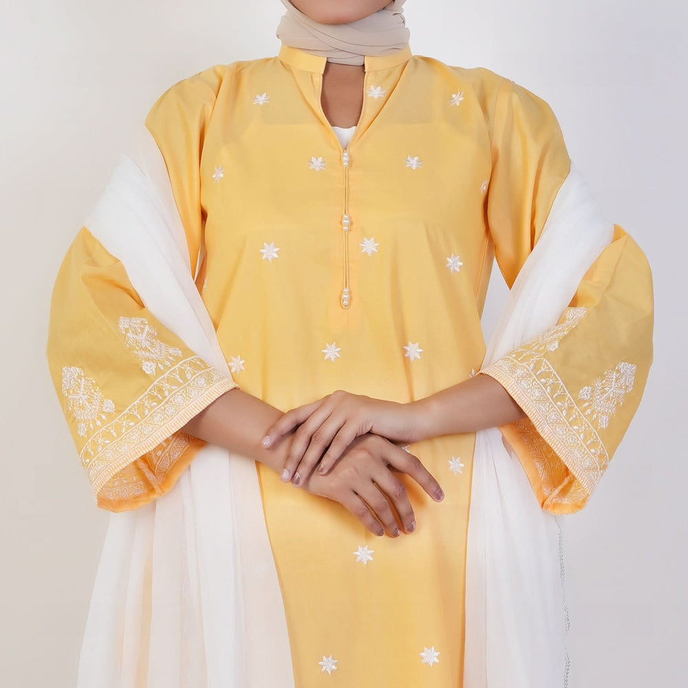Women's Cotton Embroidered 2Pcs Suit - Yellow, Women Shalwar Suits, Chase Value, Chase Value