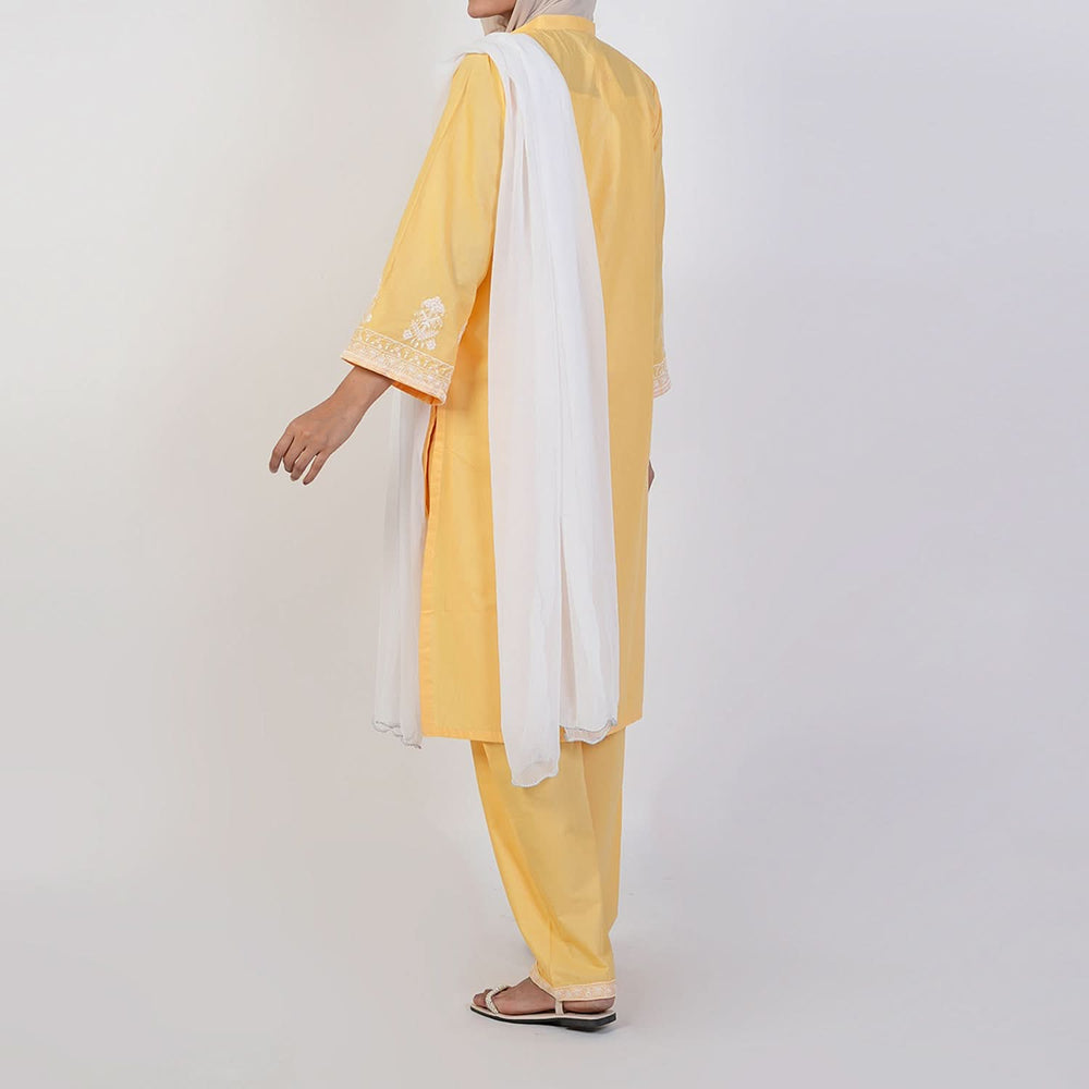 Women's Cotton Embroidered 2Pcs Suit - Yellow, Women Shalwar Suits, Chase Value, Chase Value