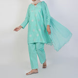 Women's Cotton Embroidered 3Pcs Suit -Cyan, Women Shalwar Suits, Chase Value, Chase Value