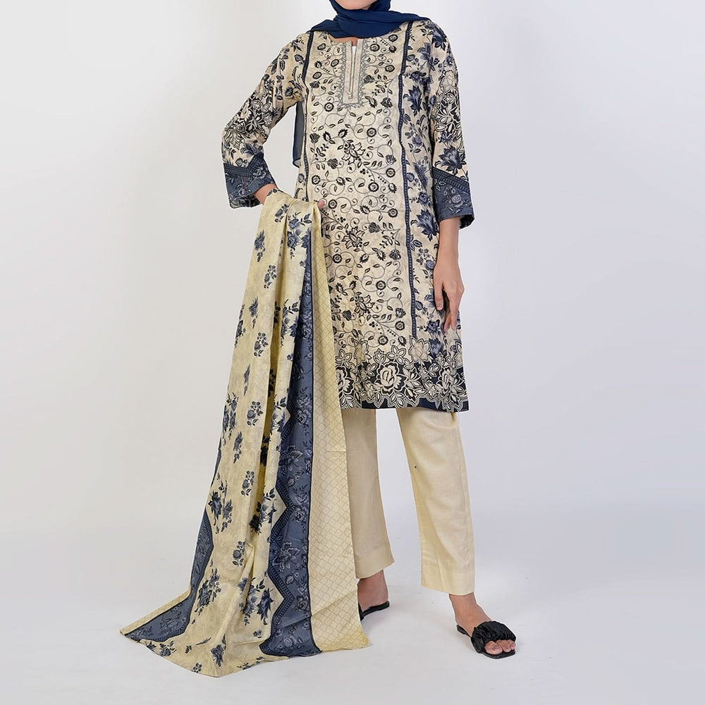Women's Printed 3 Pcs Suit - Grey, Women Shalwar Suits, Chase Value, Chase Value