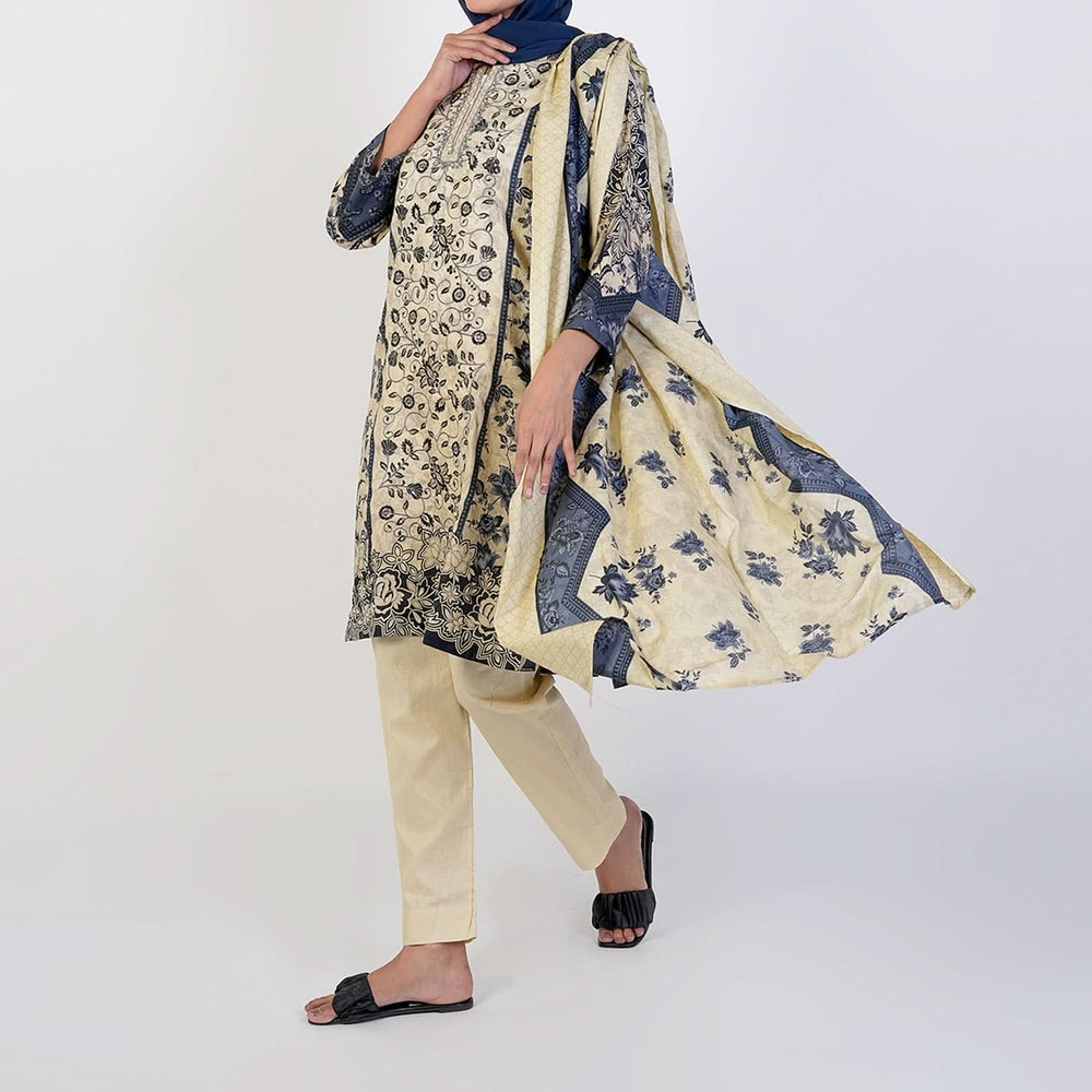 Women's Printed 3 Pcs Suit - Grey, Women Shalwar Suits, Chase Value, Chase Value
