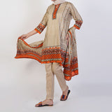 Women's Printed Stitched 3 PCS Suit - Light Brown, Women Shalwar Suits, Chase Value, Chase Value