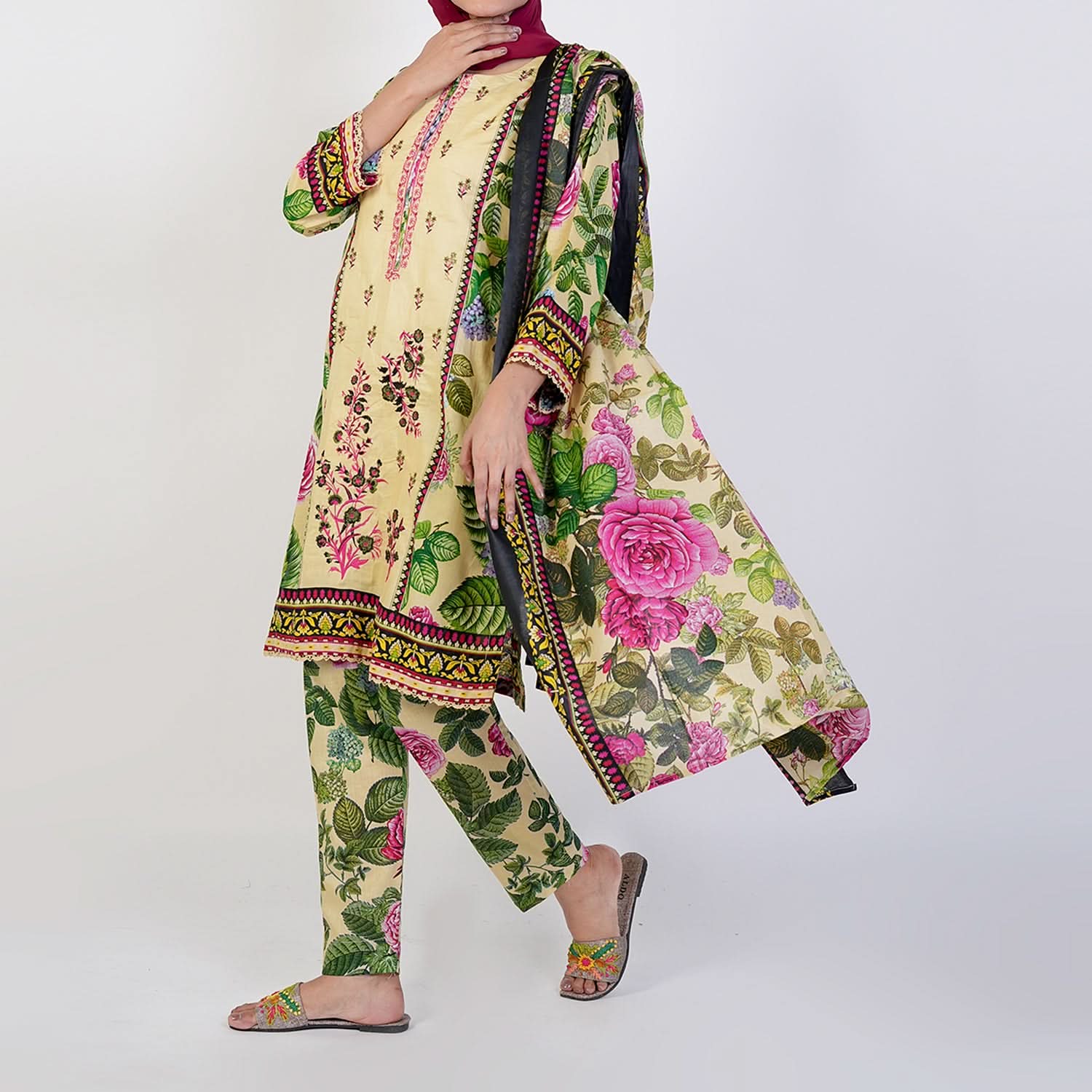 Women's Printed 3 Pcs Suit - Lemon, Women Shalwar Suits, Chase Value, Chase Value