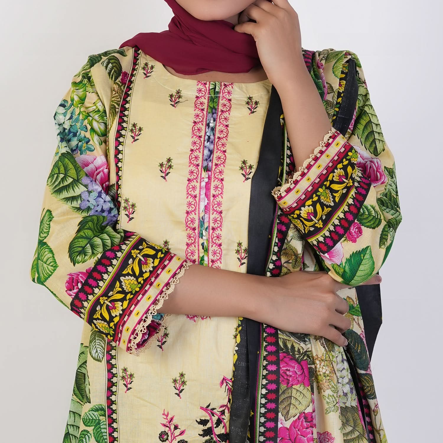 Women's Printed 3 Pcs Suit - Lemon, Women Shalwar Suits, Chase Value, Chase Value
